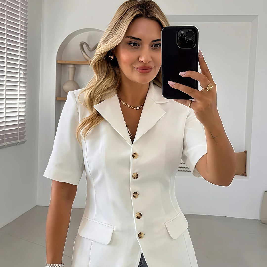 Damen Elegante Kurzjacke mit goldenen Knopfdetails Drune