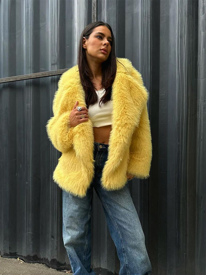Damen flauschige Teddyjacke mit breitem Kragen und seitlichen Eingrifftaschen Drune