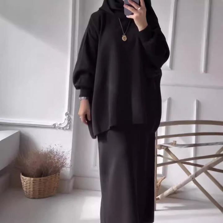Damen elegantes Two-Piece Set mit asymmetrischem Schnitt und voluminösen Ärmeln Drune