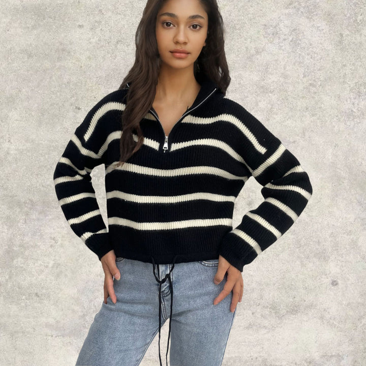 Damen Strickpullover mit Zip-Kragen und tailliertem Schnitt Drune