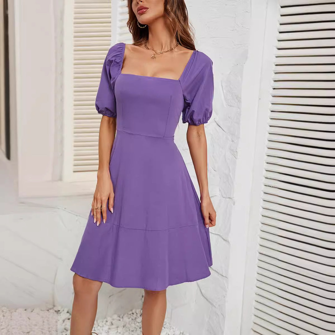 Damen Elegantes Off-Shoulder Kleid mit voluminösen Puffärmeln und asymmetrischem Schnitt Drune