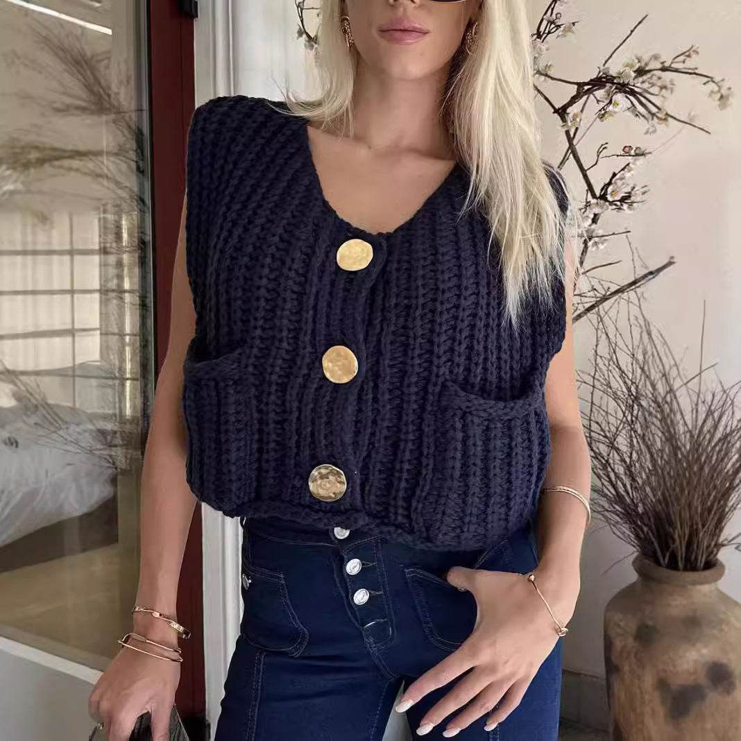 Damen Strickweste mit Taschen Drune