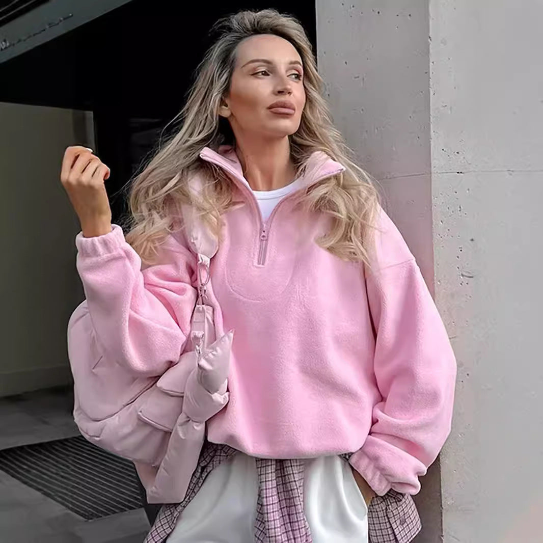 Damen Kuscheliger Fleece-Pullover mit kurzem Reißverschluss Drune