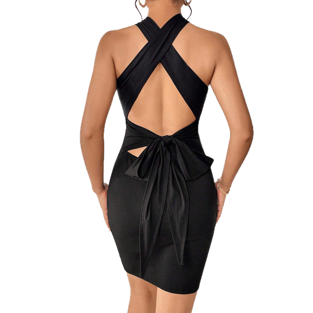 Damen Minikleid mit schickem Kreuz-Design und eleganten Bindebändern Drune