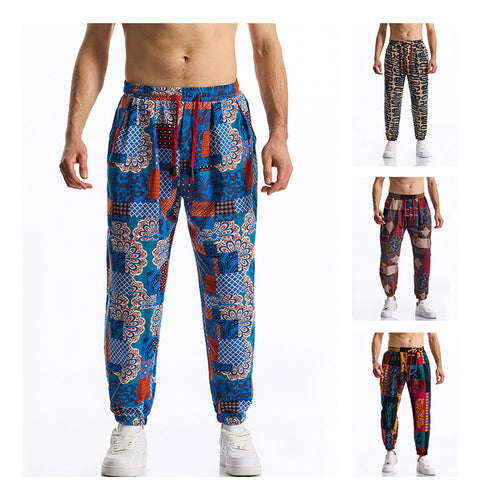 Herren lockere Freizeithose mit buntem Muster und elastischem Bund Drune