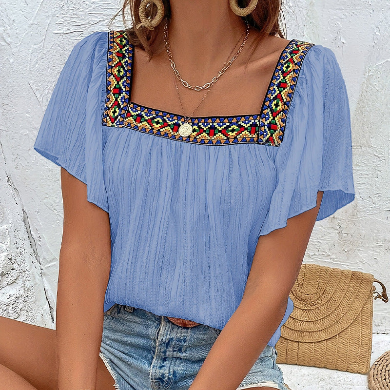 Damen luftige Sommerbluse mit Stickereien Drune