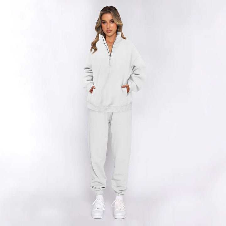 Damen sportliches Freizeit-Set mit hohem Kragen und praktischen Taschen Drune