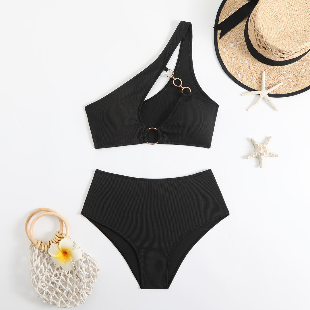 Damen Bikini-Set mit asymmetrischem Trägerschnitt und elegantem Ringdetail Drune