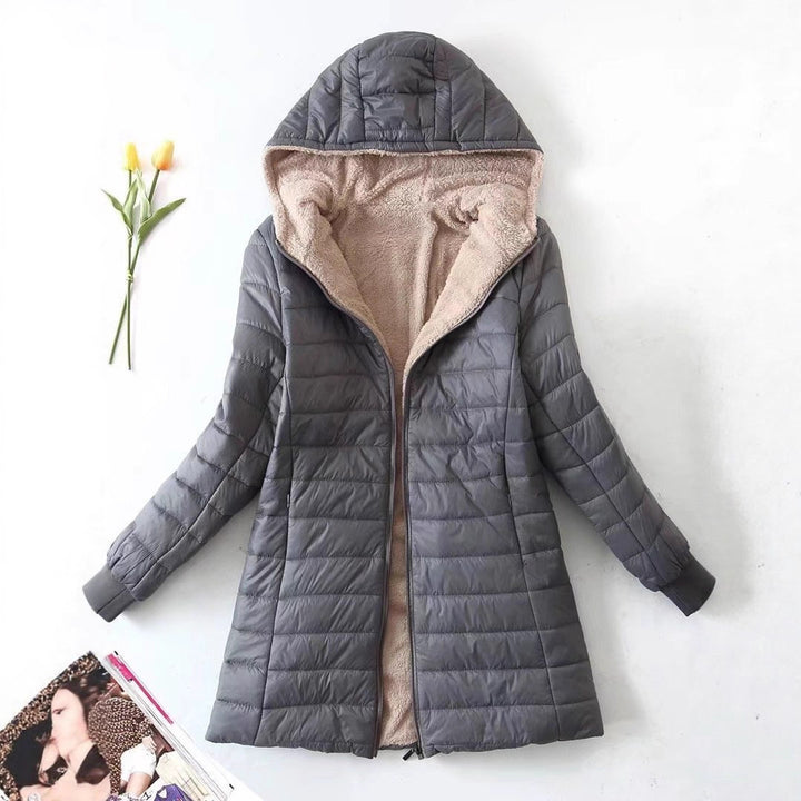 Damen gesteppte Winterjacke mit Kapuze und kuscheligem Innenfutter Drune
