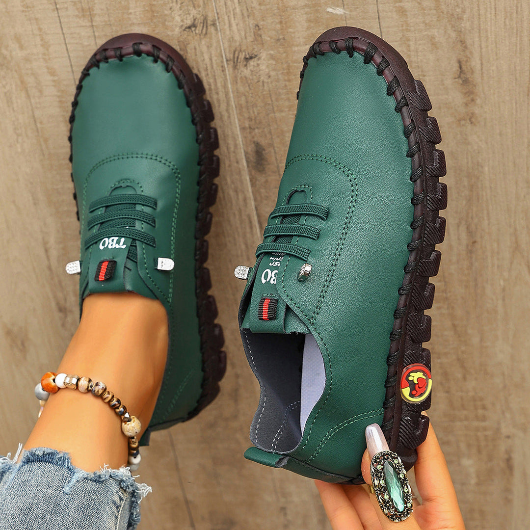 Damen Freizeit-Leder-Sneaker mit elastischen Schnürsenkeln und rutschfester Sohle Drune