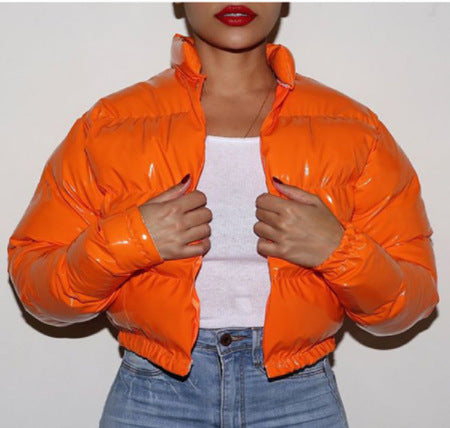 Damen modische kurze Steppjacke mit glänzendem Finish Drune