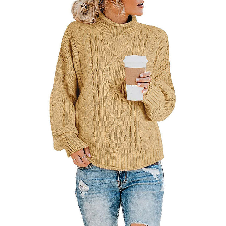 Damen Strickpullover mit hohem Kragen und dekorativem Zopfmuster Drune