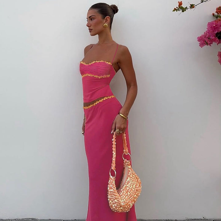 Damen elegantes Maxikleid mit raffinierten Spitzendetails Drune