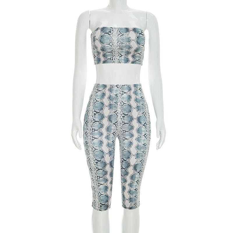 Damen Top und Leggings Set im Schlangenleder-Design Drune