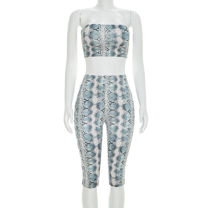 Damen Top und Leggings Set im Schlangenleder-Design Drune