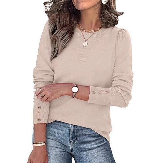 Damen lässiger Pullover mit Knopfdetails Drune