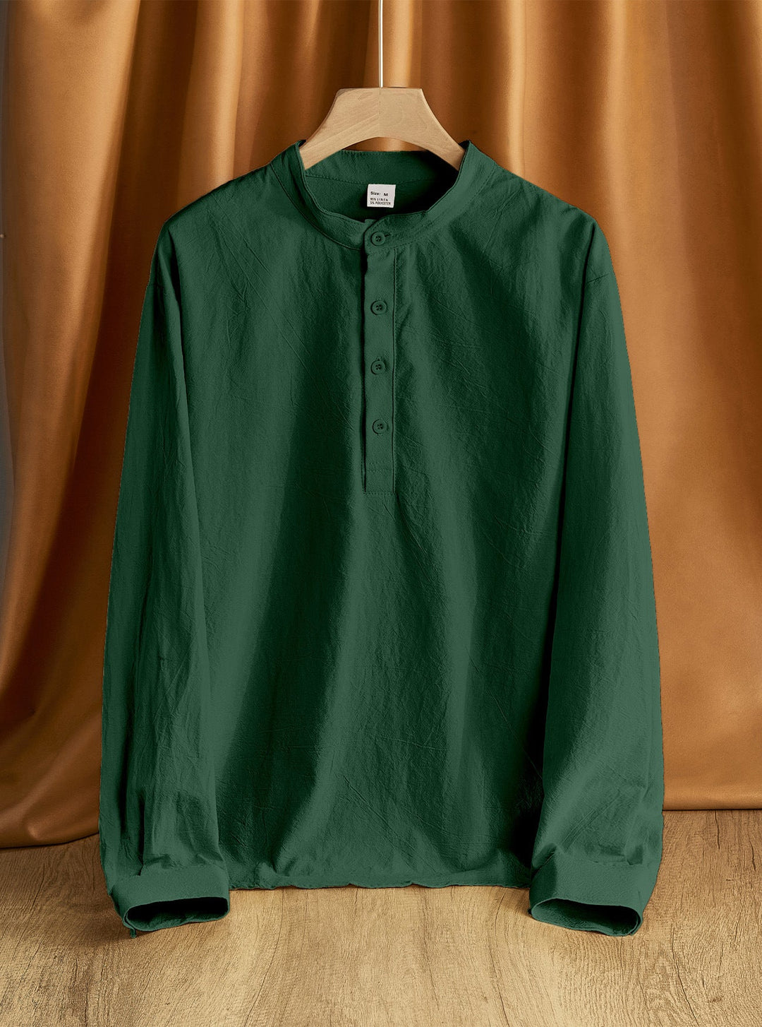 Herren nan Nehru-Kragen-Henley aus Baumwollstretch mit verdeckter Knopfleiste und schmaler Passform Drune