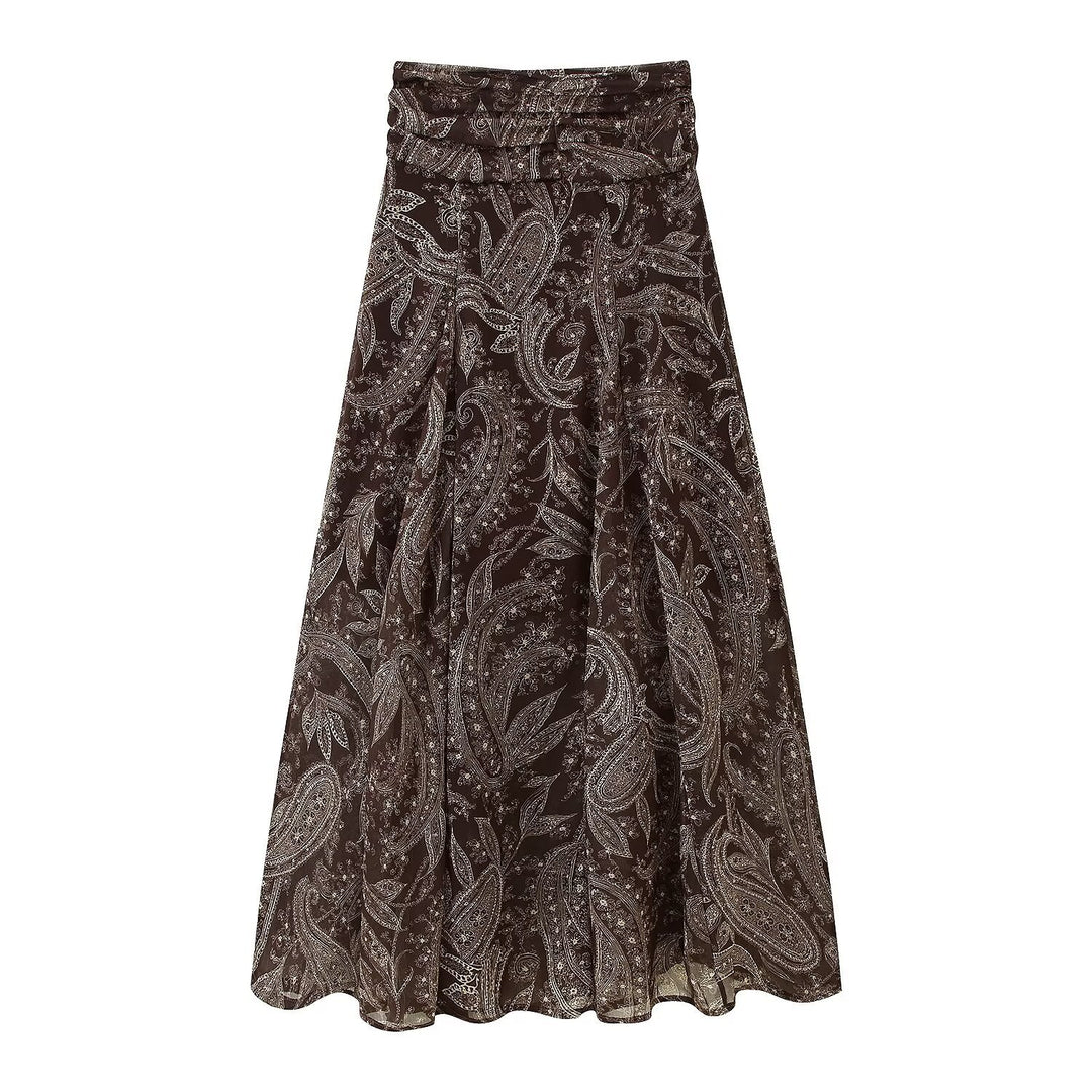 Damen eleganter Maxirock mit floralem Paisleymuster und elastischem Bund Drune
