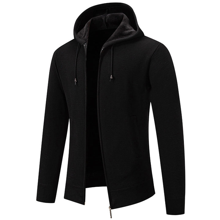 Herren nan strukturierte Reißverschluss-Strickjacke mit gefütterter Kapuze und weichem Teddy-Innenfutter Drune