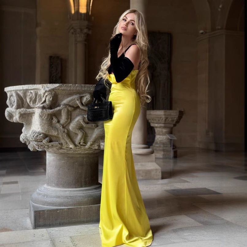 Damen Elegantes langes Kleid mit raffiniertem Bustier-Design und fließendem Rock Drune