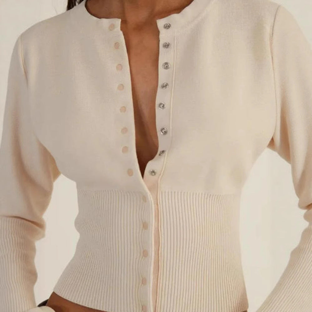 Damen Lässige Strickjacke mit Knopfdetails und voluminösen Ärmeln Drune