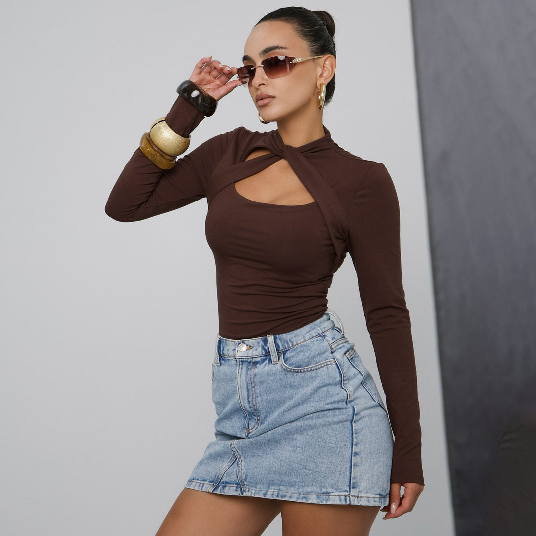 Damen Langarm-Bodysuit mit innovativem Cut-Out-Design Drune