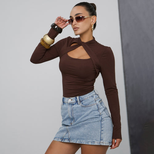 Damen Langarm-Bodysuit mit innovativem Cut-Out-Design Drune