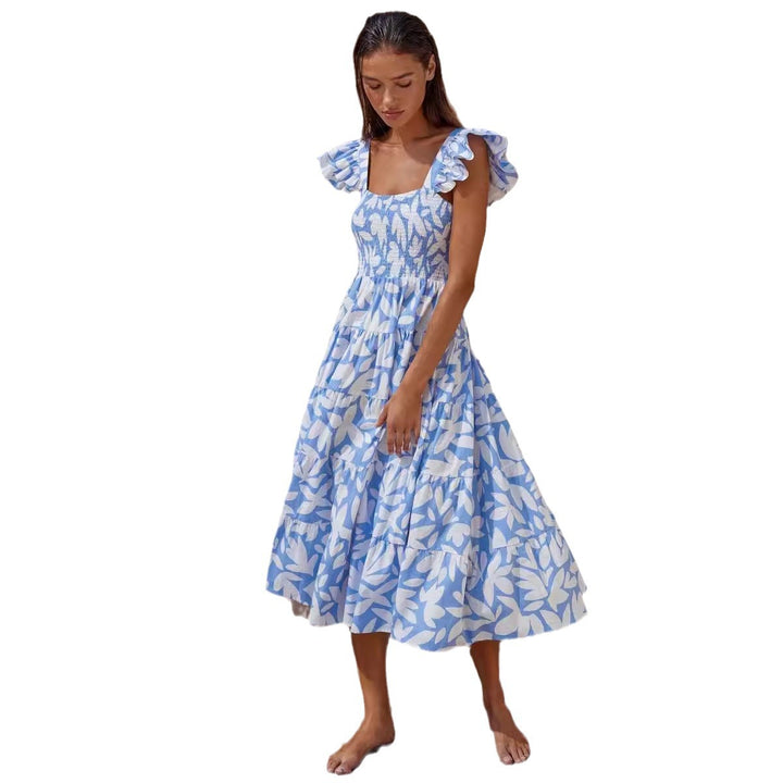 Damen Luftiges Midi-Kleid mit Volantärmeln und schwingendem Saum Drune