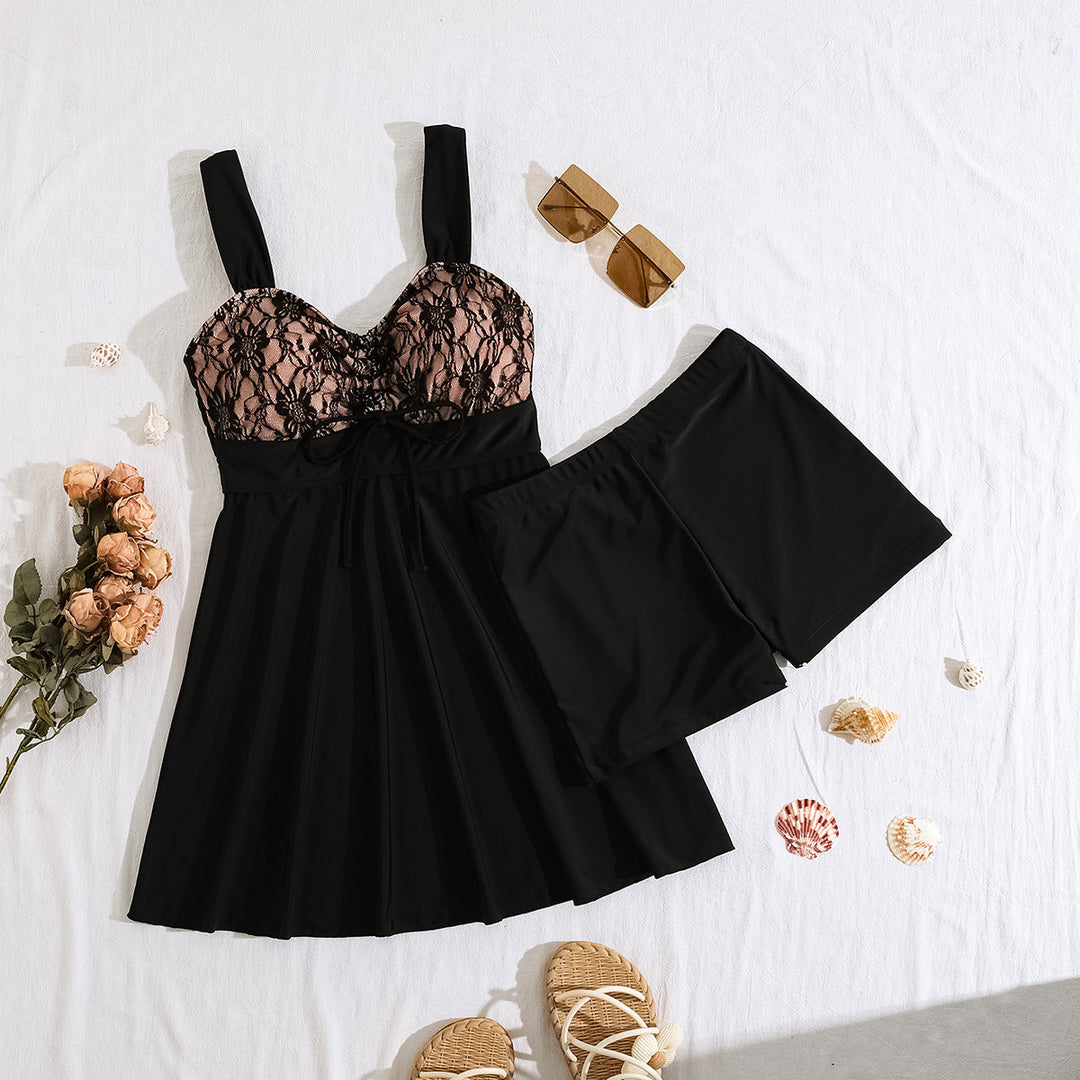 Damen Badekleid mit Dekorativer Spitze und Schmeichelndem Schnitt Drune