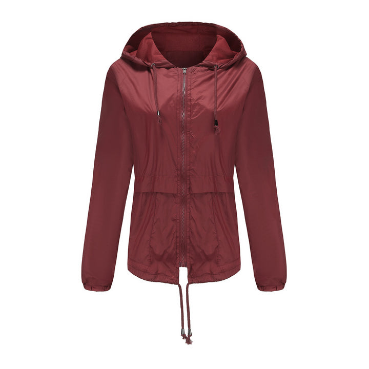 Damen sportliche Windbreaker-Jacke mit verstellbarer Kapuze und elastischen Bündchen Drune
