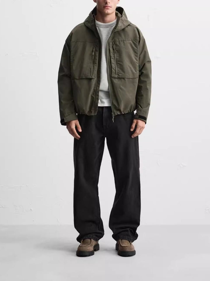 Herren lässige Utility-Jacke mit Windschutz und praktischem Reißverschluss Drune