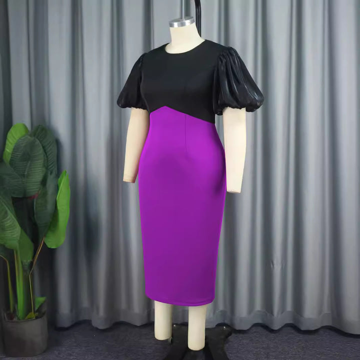 Damen Figurbetontes Kleid mit voluminösen Puffärmeln Drune