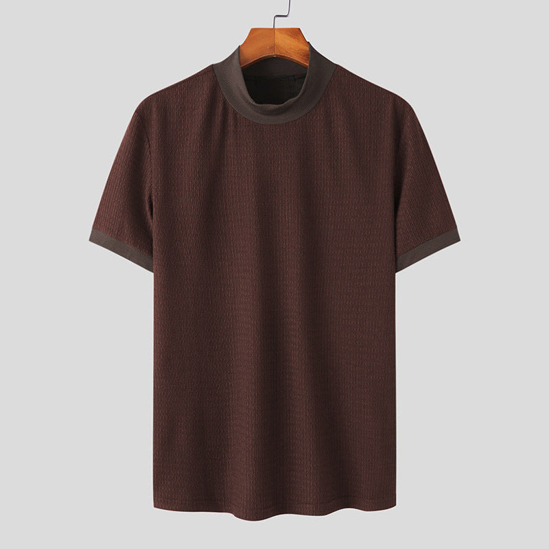 Herren nan Kurzarm Feinstrickshirt mit Stehkragen Drune