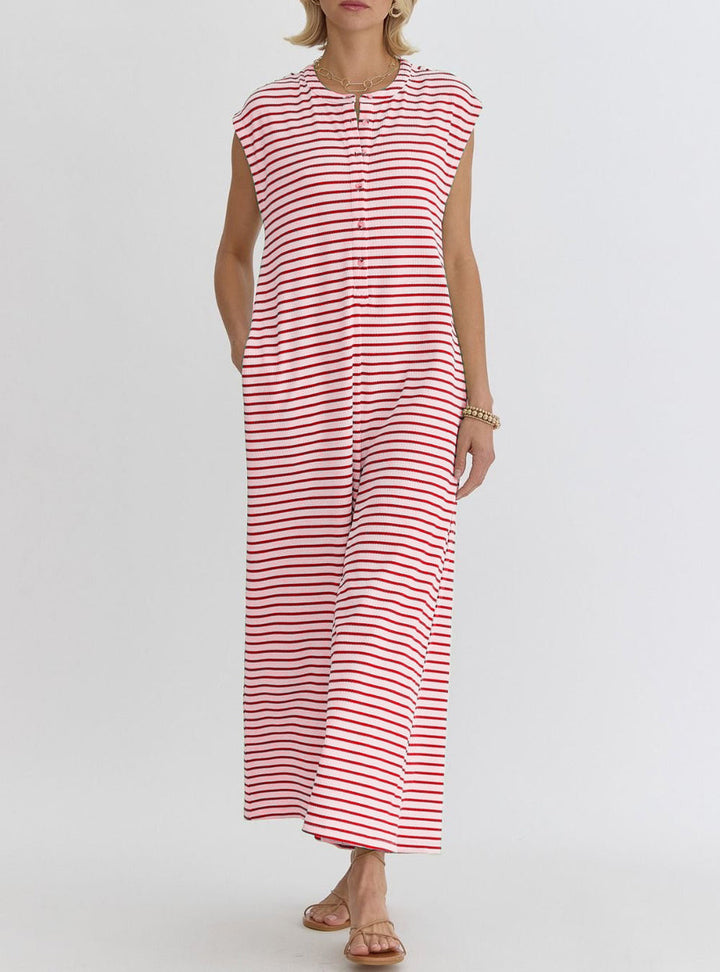 Damen lässiger Jumpsuit mit modernem Streifenmuster und praktischen Taschen Drune