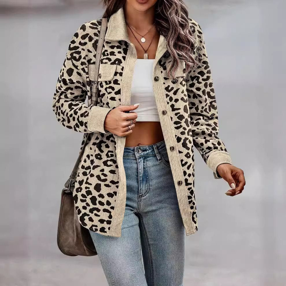 Damen Lässige Leoprint-Overshirtjacke mit durchgehender Knopfleiste und Taschen Drune