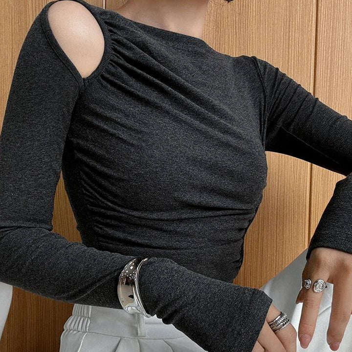 Damen asymmetrisches Longsleeve-Shirt mit Raffung Drune