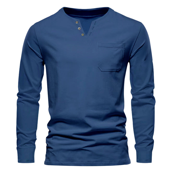Herren Langarm-Henley-Shirt mit praktischen Knopfdetails und Brusttasche Drune