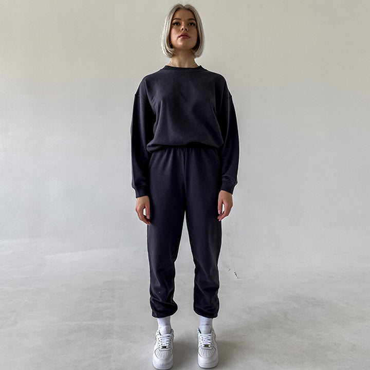 Damen lässiges Sweatpants-Set mit hohem Bund und breiten Ärmeln Drune