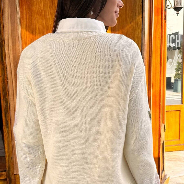 Damen Strickpullover mit floralen Applikationen und Rundhalsausschnitt Drune
