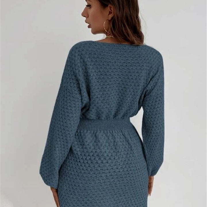 Damen Strickkleid mit einzigartigem Lochmuster und lässigem Bund Drune