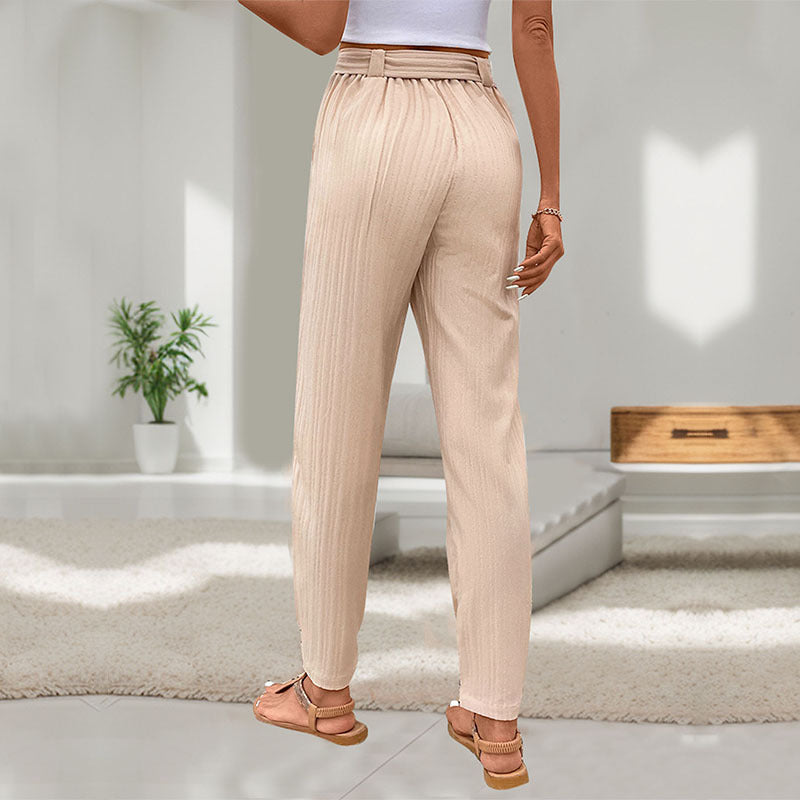 Damen lockere Chinohose mit Gürtel und elastischem Bund Drune