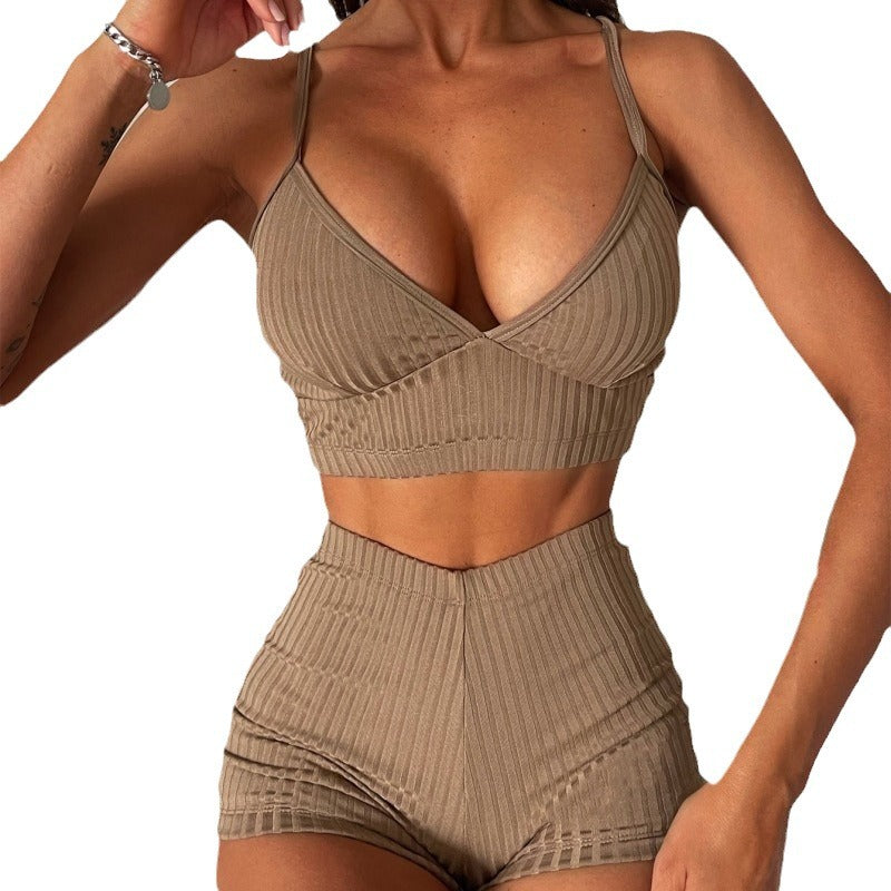 Damen Sportliches Crop-Top und Shorts Set Drune