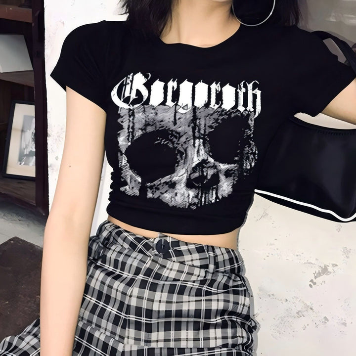 Damen Crop-T-Shirt mit einzigartigem Totenkopf-Design Drune