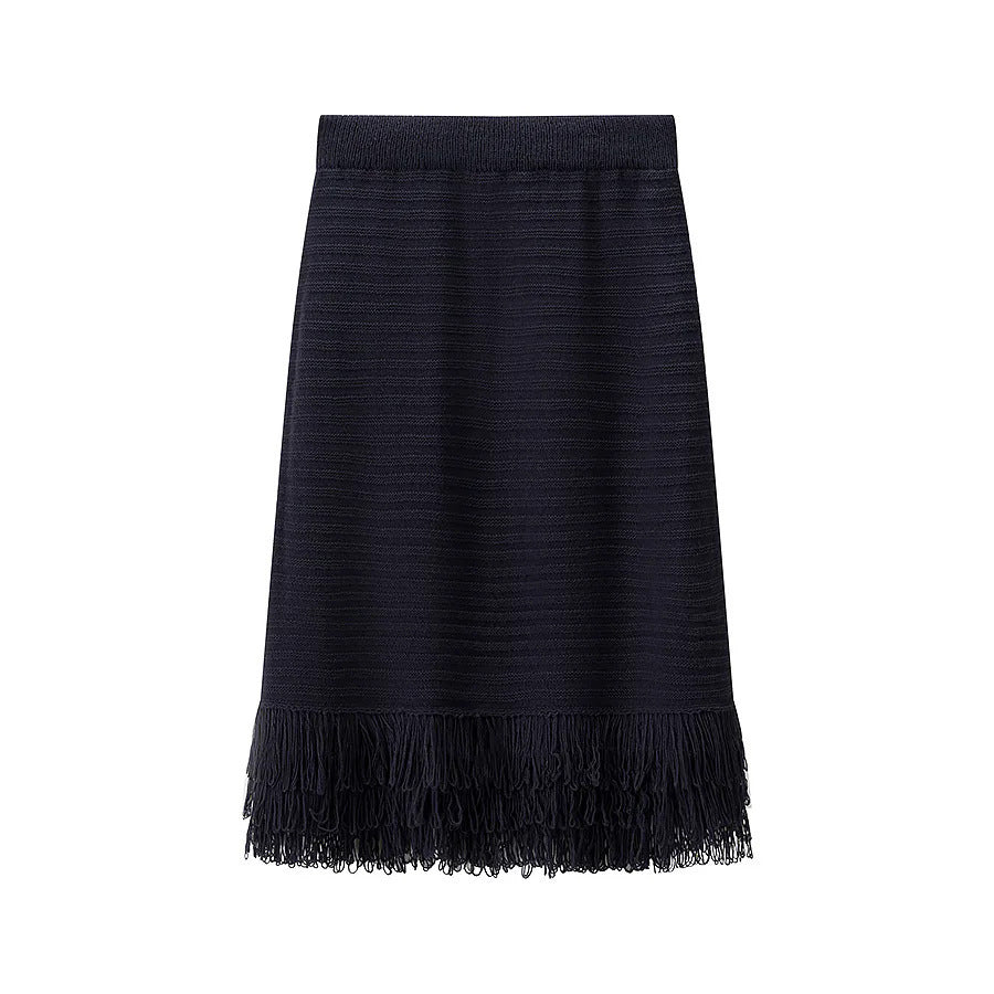 Damen Midirock mit fransiertem Saum und strukturiertem Design Drune