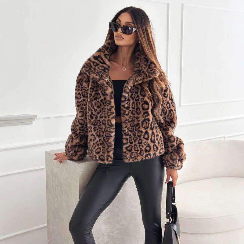 Damen kuschelige Leopardenfelljacke Drune