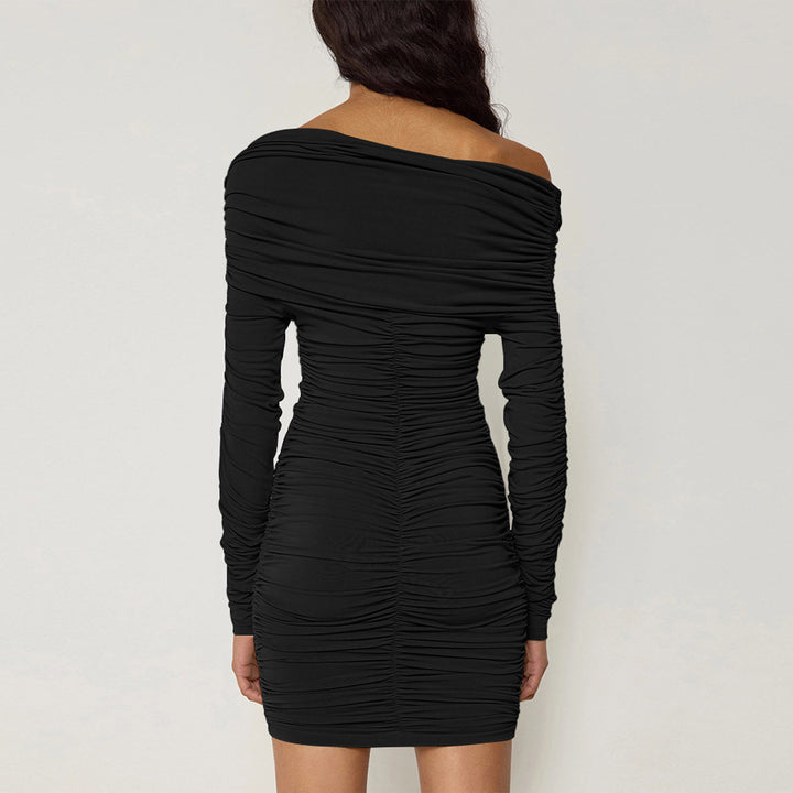 Damen Figurbetontes Off-Shoulder Kleid mit Raffung und langen Ärmeln Drune
