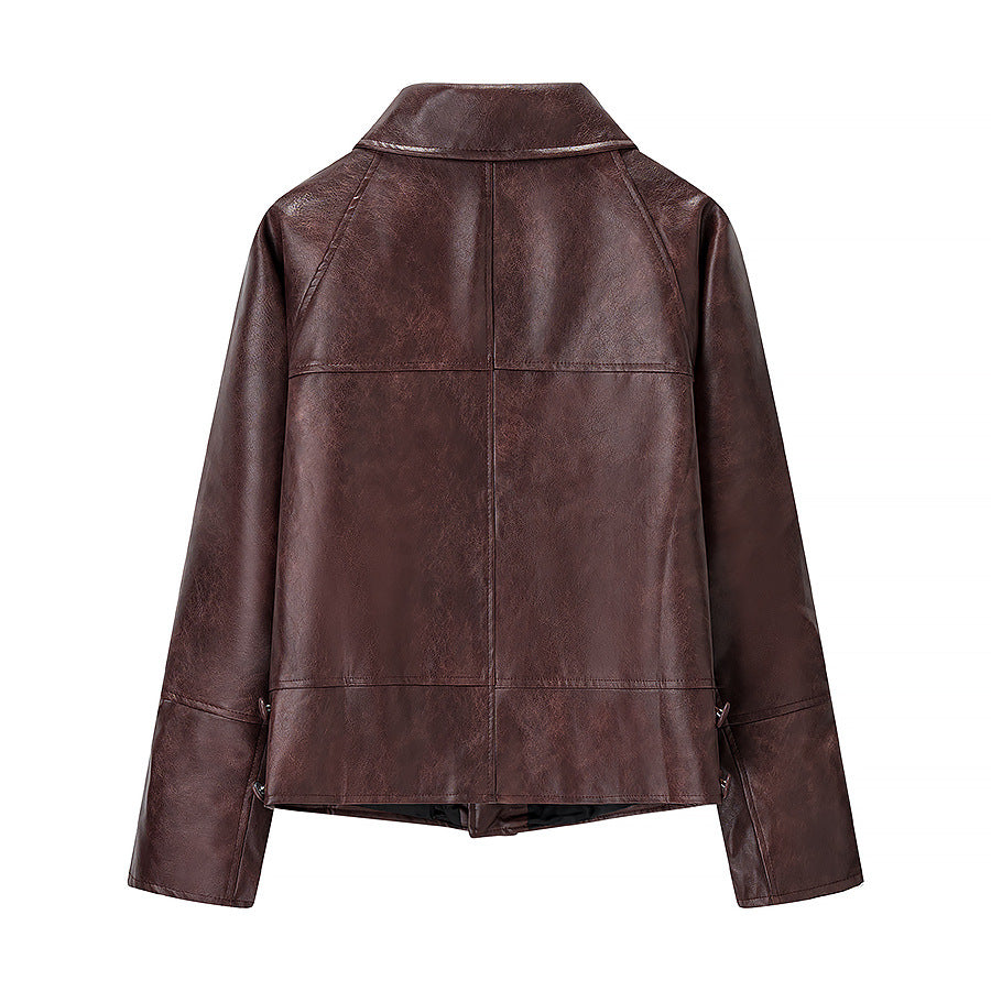 Damen modische Kunstlederjacke im urbanen Schnitt mit edlen Details Drune