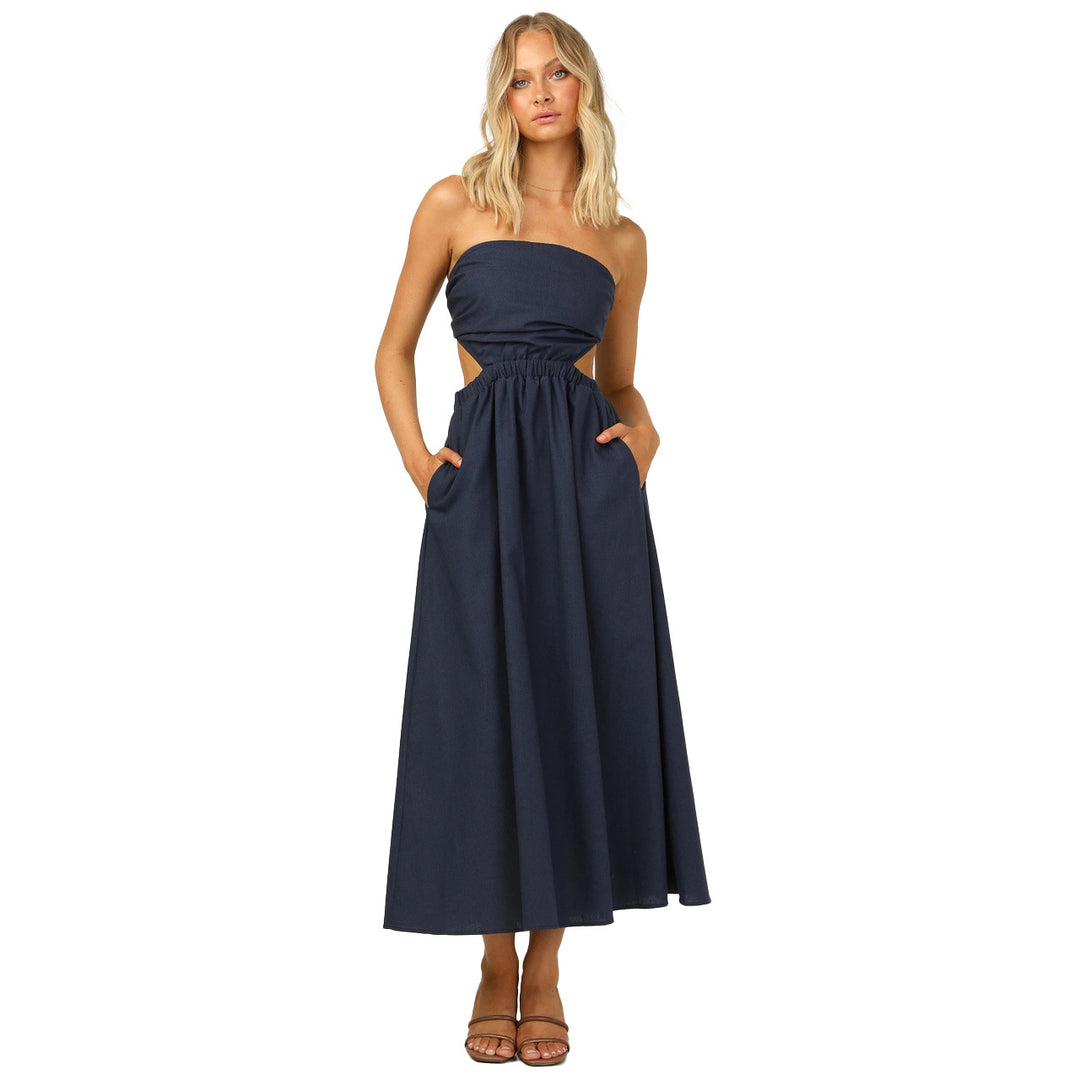Damen Strapless Maxikleid mit seitlichem Cut-Out und praktischem Taschen-Design Drune