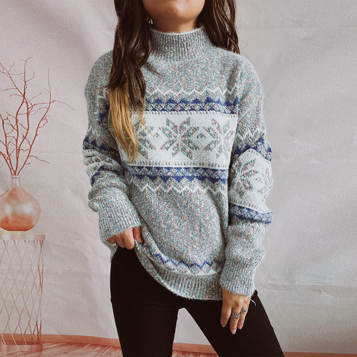 Damen Strickpullover mit geometrischem Muster und hohem Kragen Drune