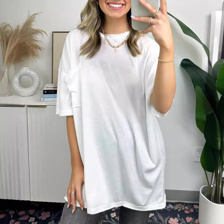 Damen lässiges Oversized T-Shirt mit Tasche Drune
